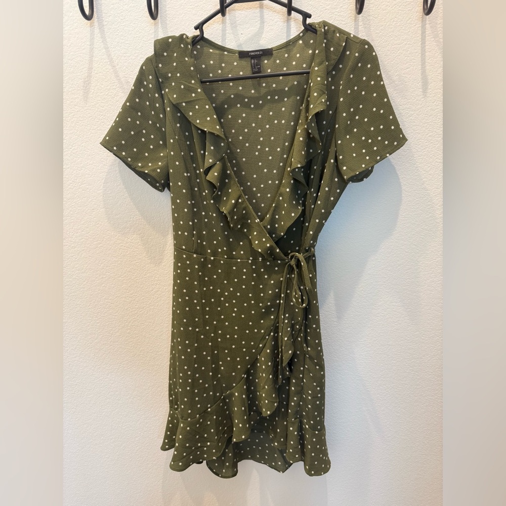 Forever 21 Olive Green Ruffle Full Wrap Dress